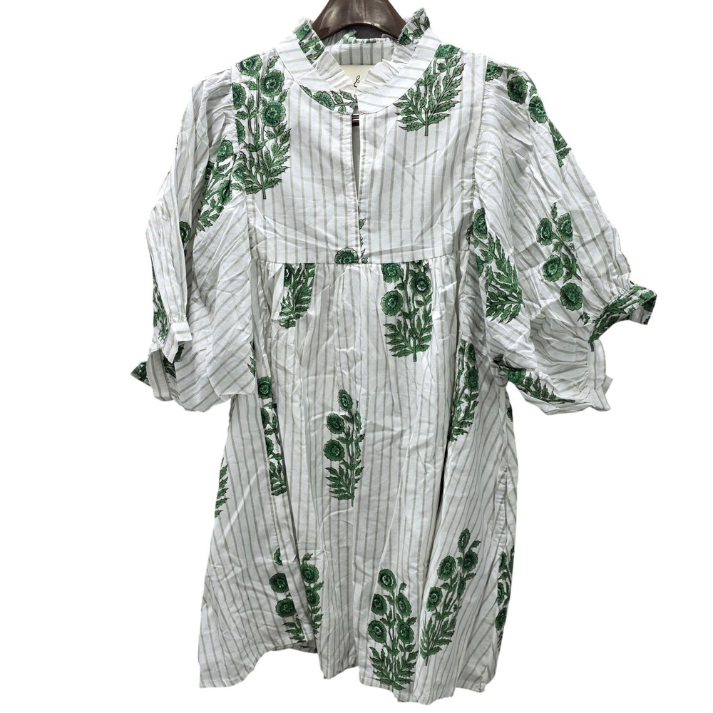 Fox & Hen Green Floral Stripe Puff Sleeve Babydoll Mini Dress XL